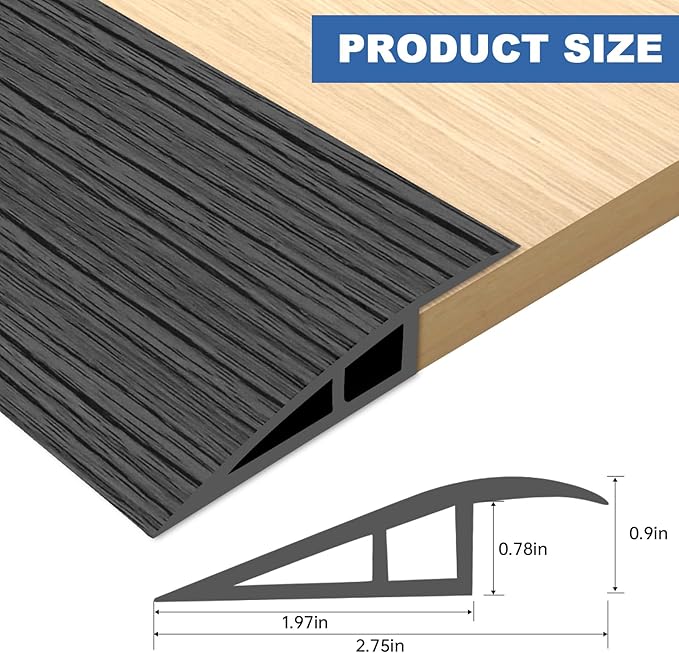 Vinyl Door Threshold Flooring Transition Strip Self Adhesive Carpet Edging Strip for Laminate Doorway Edge Threshold from 3/5" to 4/5" (Dark Gray Wood Grain, 3.3 Ft)
