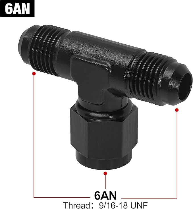 EVIL ENERGY 6AN Male Tee Fitting Adaptor with AN6 Female Swivel on Side Black