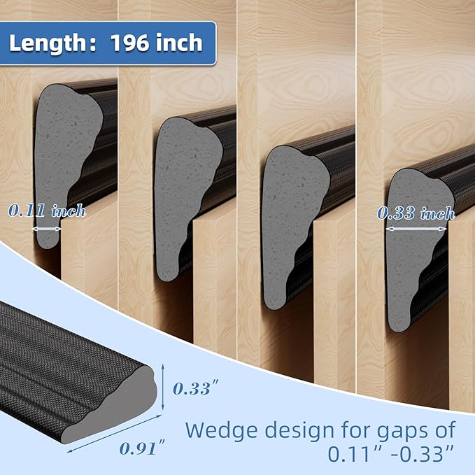 196”Wedge Weather Stripping Door Seal Strip for Door Frame,Self-Adhesive Window Insulation for Winter,Dark Foam Gap Filler for Light Noise Blocker,Front Exterior Door Side Draft Stopper,Black