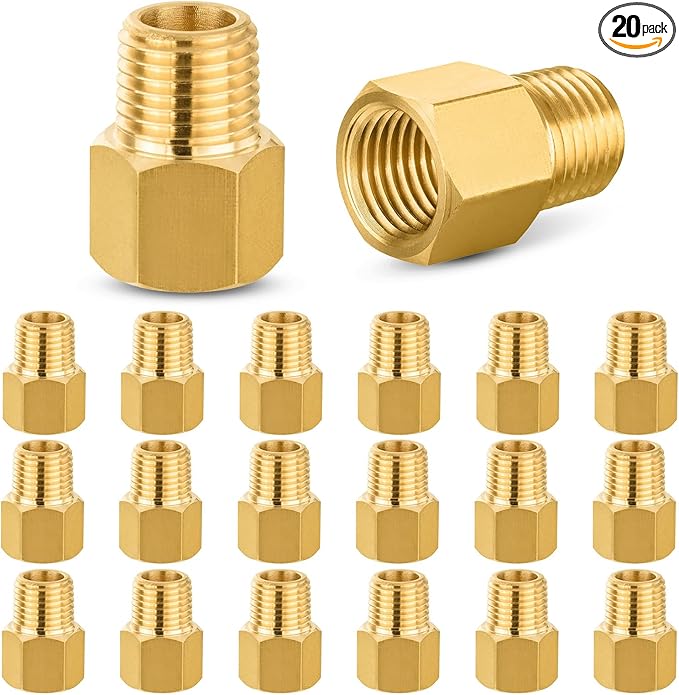 20 PACK GUOFIS Brass Pipe Fittings - 1/4" Male NPT x 3/8" Female NPT Reducing Adapter to Alter Pipe Diameters(NPT035-20Pack)