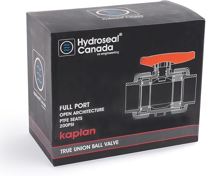 HYDROSEAL Kaplan 2’’ PVC True Union Ball Valve with Full Port, ASTM F1970, EPDM O-Rings and Reversible PTFE Seats, Rated at 200 PSI @73F, Gray, 2 inch Socket (2 inch)