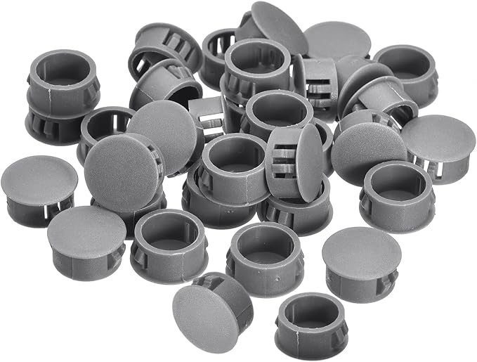 uxcell 17mm(43/64") Plastic Hole Plugs, 36Pcs Flush Type Panel Round Snap in Fastener Knockout Locking Plugs for Furniture Insert End Caps Panels, Grey