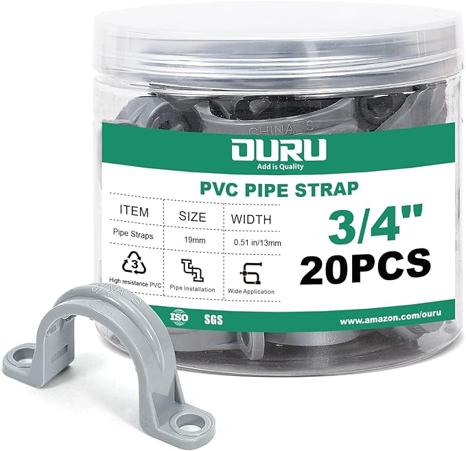20pcs 3/4 Inch PVC Pipe Straps, 2-Hole Plastic Pipe Clamp, Conduit Clamp for Reinforcing Pipes, Conduits and Tubes