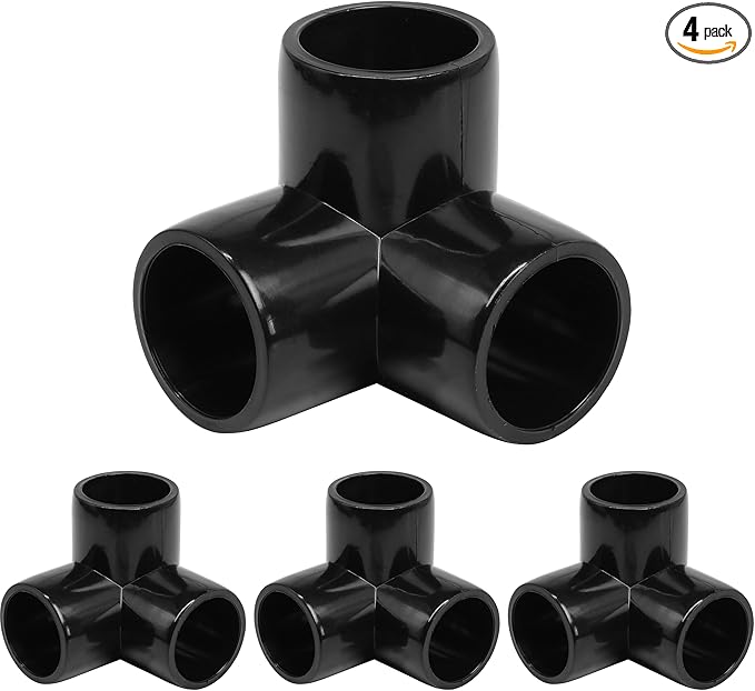 3 Way PVC Pipe Fittings 1/2 Inch, Zernmiarder Black PVC Elbow Corner Side Outlet Tee Fitting, SCH40 Furniture Grade Pipe Connectors - Fits 1/2" Polyvinyl Chloride Pipes, 4 Pieces