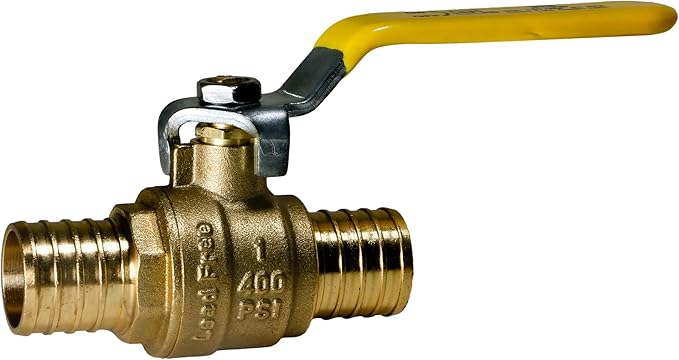 XFITTING 10 Pack Pex Barb 1 Inch Ball Valve, Yellow Handle, Full Port Pex Ball Valve, Brass