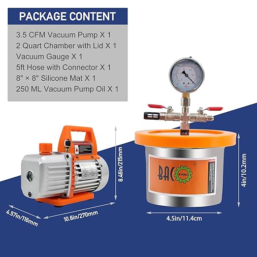 BACOENG 2 Quart Vacuum Chamber with Pump, Stainless Steel Degassing Chamber Kit for Resin, Silicone and Epoxies
