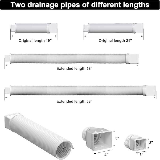 2 Pack Rain Gutter Downspout Extensions, Flexible Downspout Extender with 58"+68" Extendable Pipes for Rain Water Drainage, Durable Down Spout Drain Extension with Connector (White)