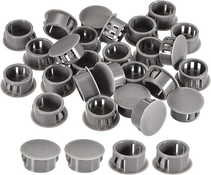 uxcell 45/64" Plastic Hole Plugs, 36Pcs Flush Type Panel Round Snap in Fastener Knockout Locking Plugs for Furniture Insert End Caps Panels, Gray
