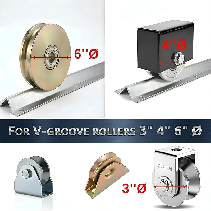 8 FT Heavy Duty Extra Wide V-Track (4FT×2), Compatible with 4" & 6" Large V-Groove Rollers for Smooth Sliding Without Hitting Anchor Bolts Includes Hammer Drive in Anchors for Sliding Gates Driveway