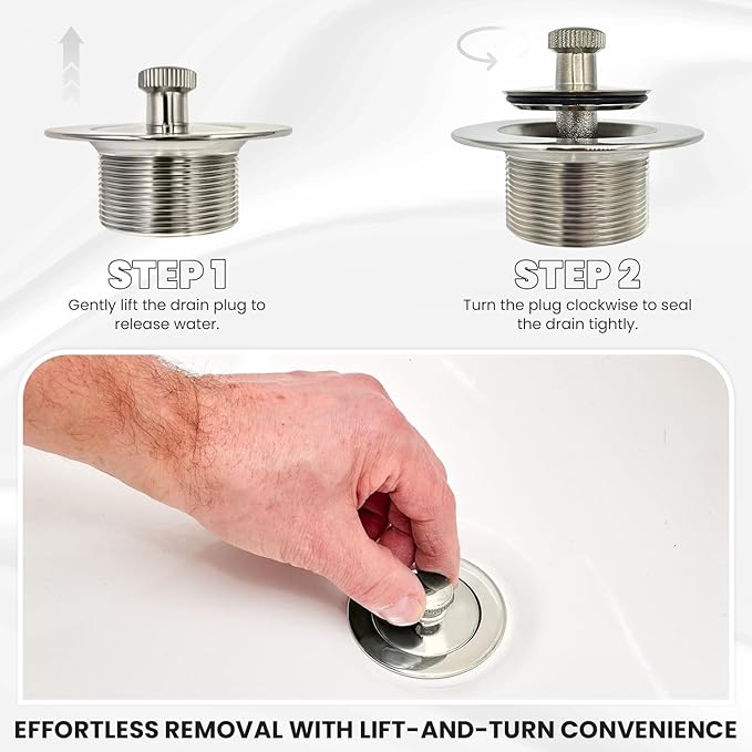 Brushed Nickel Bathtub Drain Kit - Lift and Turn - Universal Fit 1-3/8" and 1-1/2" Tub Drain Replacement Kit