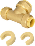 Push-Fit Fitting Tee 1/2" x 1/2"x 3/4” to Connect Pex, Copper, CPVC Pipe with Two Size Disconnect Tool Clips,(PF134),(PF134)