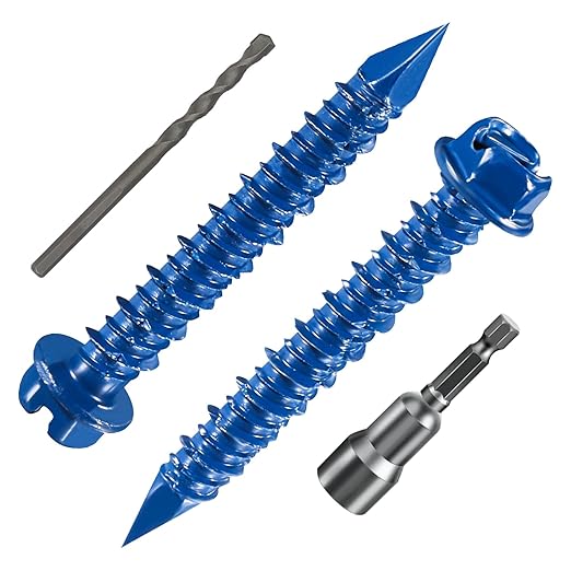 Wensilon(30 PCS) 3/16" * 1-3/4" Slotted Hex Concrete Screws Anchor Blue Hexagon Head for Anchoring to Masonry, Block or Brick Stucco