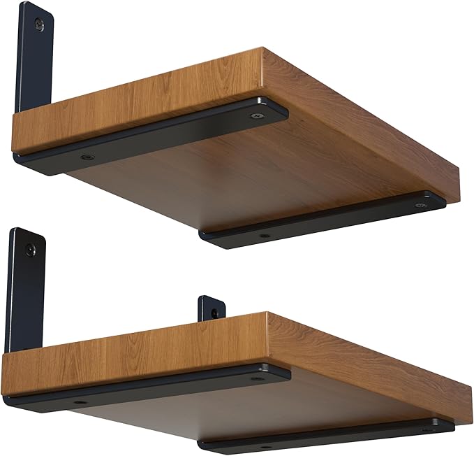 4-Pack 6 Inch Heavy Duty Shelf Brackets, Premium Floating L Bracket for Wall, Kitchen, Mantel Shelves Support | Quarter Inch (1/4") Thick | Black Powder Coated Steel