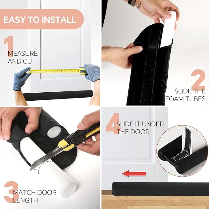 Adjustable Under Door Draft Stopper, 30"-36" Double Side Block Design, Windproof Seal,Noise Blocker, Blocks Cold Air, Draft, Dust, and Light -Black