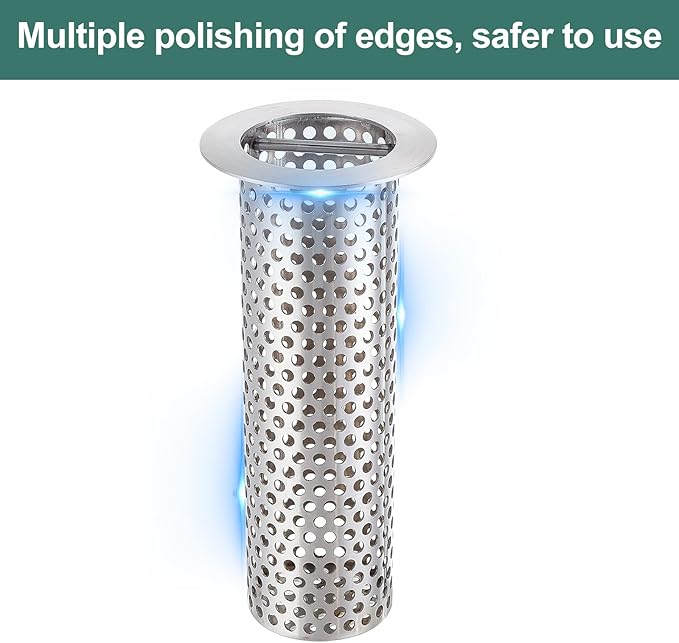 Commercial Floor Drain Strainer, 3 1/2" Lip Diameter x 4" Tall 316 Perforated Cylindrical Mesh Stainless Steel Drain Strainer with Carry Handle for Restaurant/Factory/Kitchen/Laboratory