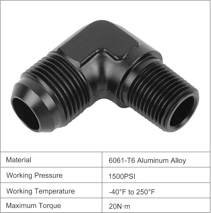 EVIL ENERGY 12AN Male Flare to 1/2" NPT Pipe 90 Degree Fitting Adapter Aluminum Black