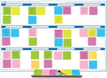 Sky Blue 12 Section Task, Objective and Goals Planning System Horizontal 32" Tall x 48" Wide. Wall Tray, Dry-Erase Marker, Eraser and 600 Sticky-Notes