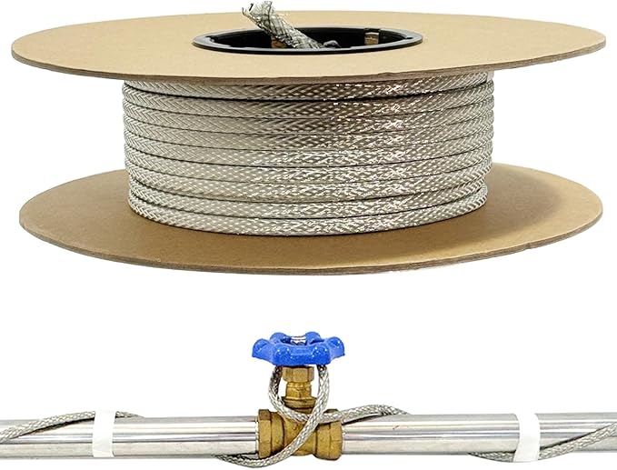 100' HTM Braid Self Regulating Heating Cable Mobile Home Heat Tape Water Pipes Freeze Protection Heat Trace Energy Saving Heat Tape for Water Hose