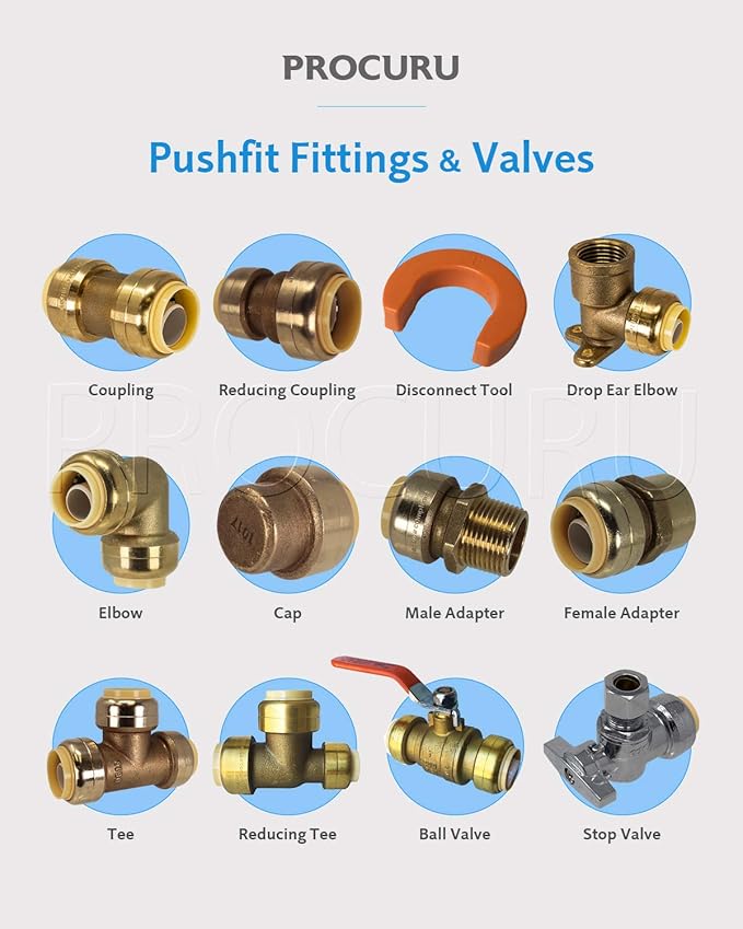 PROCURU 10-Pack 3/4-Inch PushFit Coupling, Push-to-Connect Brass Plumbing Fitting for Copper, PEX, CPVC, PE-RT Pipe (8X1014-10P)
