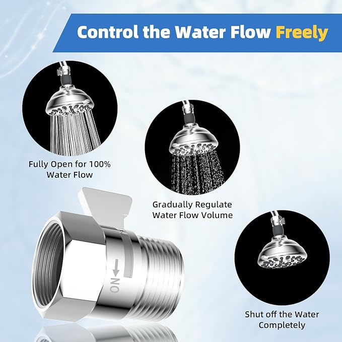 Hibbent All Metal 1 Pack Shower Head Flow Control Valve, G1/2 Brass Shut-off Valve with Metal Handle Lever, Shut OFF Water Flow Control Regulator for Handheld Shower, or Bidet Sprayer, Chrome