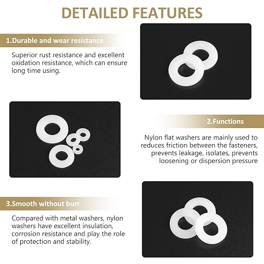 620 Pieces Nylon Flat Washers, Kindroufly 8 Sizes Plastic Washers, White Nylon Washers Assortment Kit (M2 M2.5 M3 M4 M5 M6 M8 M10)