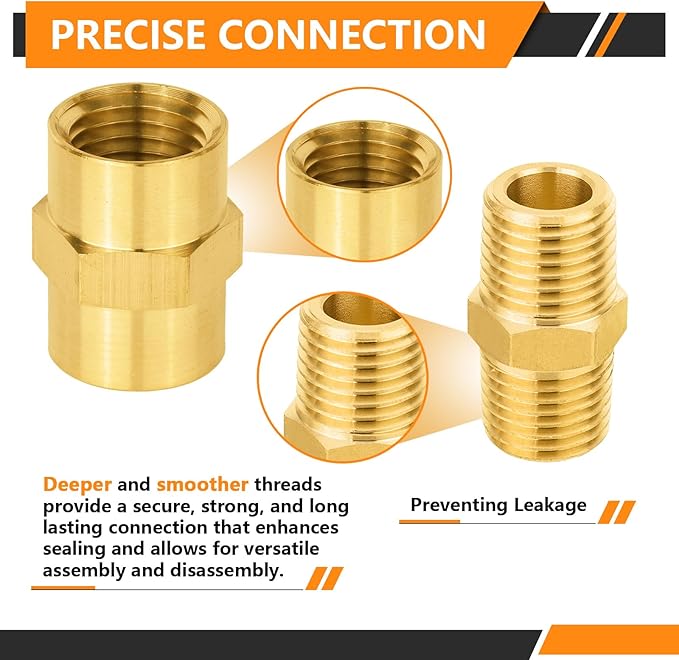 40-PCs HeSun Brass Pipe Fittings Combo, 20-PCs 1/4" NPT Male + 20-PCs 1/4" NPT Female Hex Nipple Adapter