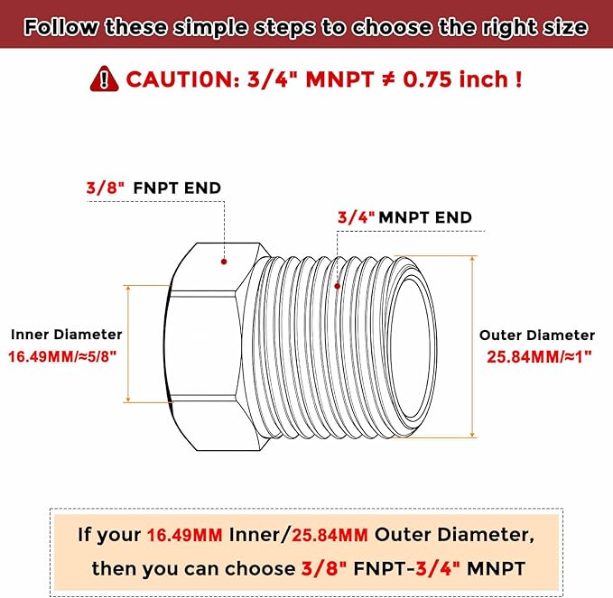 Pack of 5, 3/4" Male NPT to 3/8" FeMale NPT Solid 304 Stainless Steel Hex Bushing with Sealing Tape, Hose Fittings Adapter Reducer for Bathroom Remodel, Tool Extensions