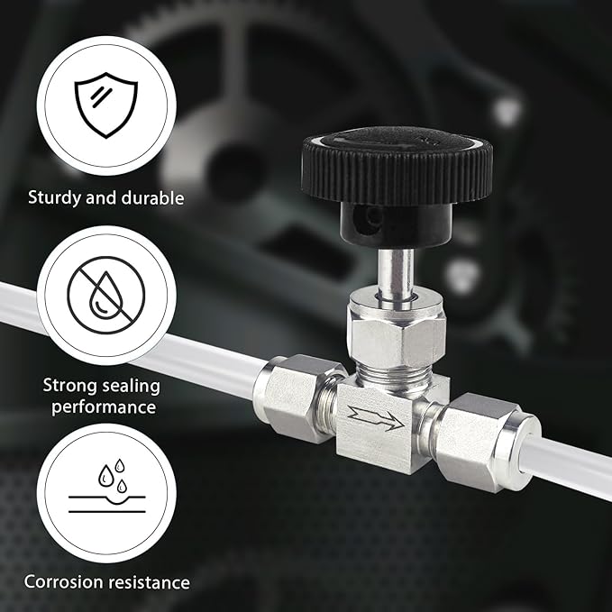 1 Piece1/4NeedleValve，O.D.1/4Inch，Flow Control Valve,for Connecting0.635cm Stainless SteelTubing, Copper, RigidPlastic Tubing, Used to Control Water, Gas and Oil. Stainless Steel 304.