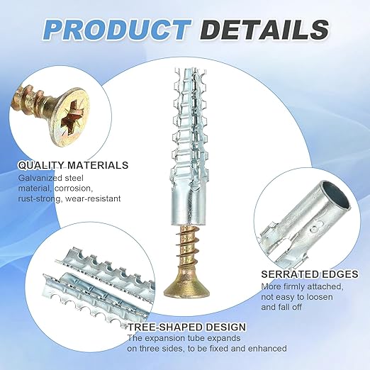 PATIKIL 30 Pcs Drywall Hollow Wall Anchors with Screws 0.2 x 1.57, Steel Dry Wall Anchors Kit for Wooden Concrete Plaster Hinge Hole Repair, Silver (6 x 32mm)