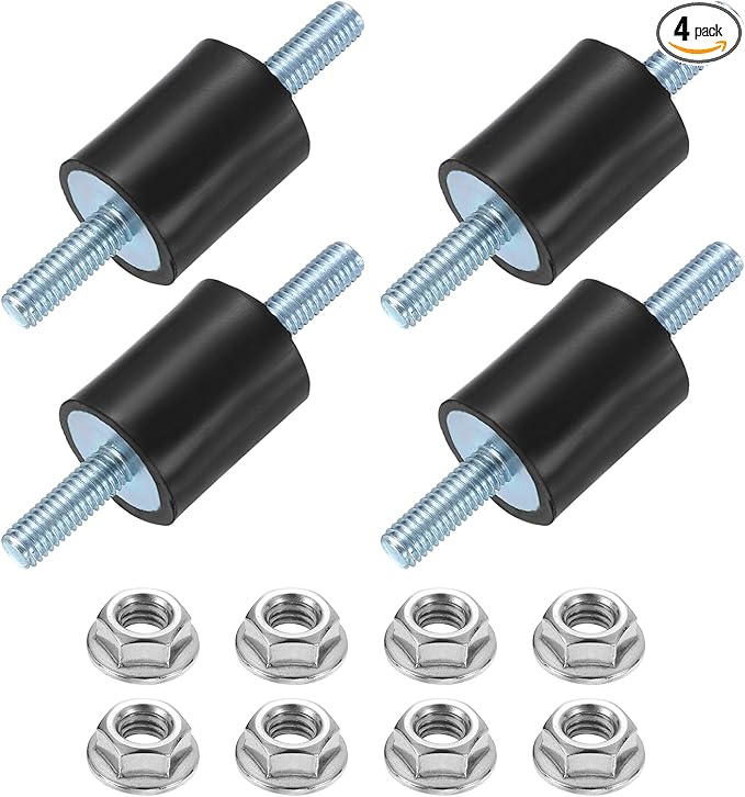 uxcell 4Pcs M6 x 18mm Rubber Mounts, 25 x 20mm Cylindrical Anti Vibration Isolator Studs Shock Absorber Double Studs with Nuts for Car Bobbin Generator Air Compressors