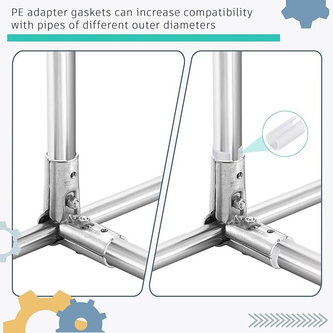 Shimeyao 20 Set 90 Degree Pipe Connector Clamps Pipe Connector Tee Clamp Fittings Bulk Fit OD 19.1 mm Stainless Steel Pipe 1/2" EMT with 2 Wrench 60 PE Adapter Shims Electrical Conduit Fittings