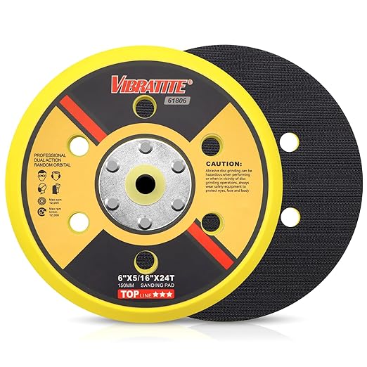 VIBRATITE 6 Inch 6 Hole Sander Backing Plate Pad, 5/16 Inch-24 Thread Dustless Random Orbital Sanding Pads, Dual-Action Orbital Sander/Polisher Backing Pad for Sanding Finishing Polishing, 6 Nails