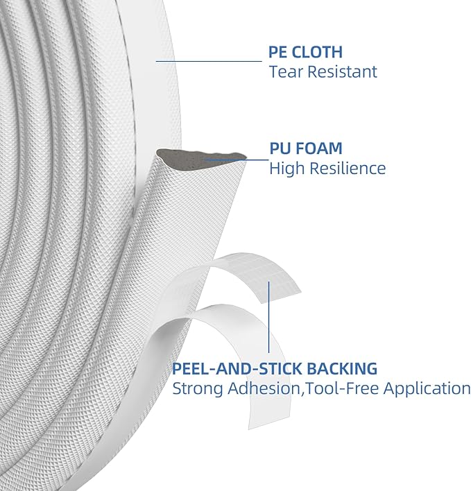 3 Pcs x196”Wedge Weather Stripping Door Seal Strip for Door Frame,Self-Adhesive Window Insulation Tape for Winter,Dark Foam Gap Filler for Light Noise Blocker Front Door Side Draft Stopper,White