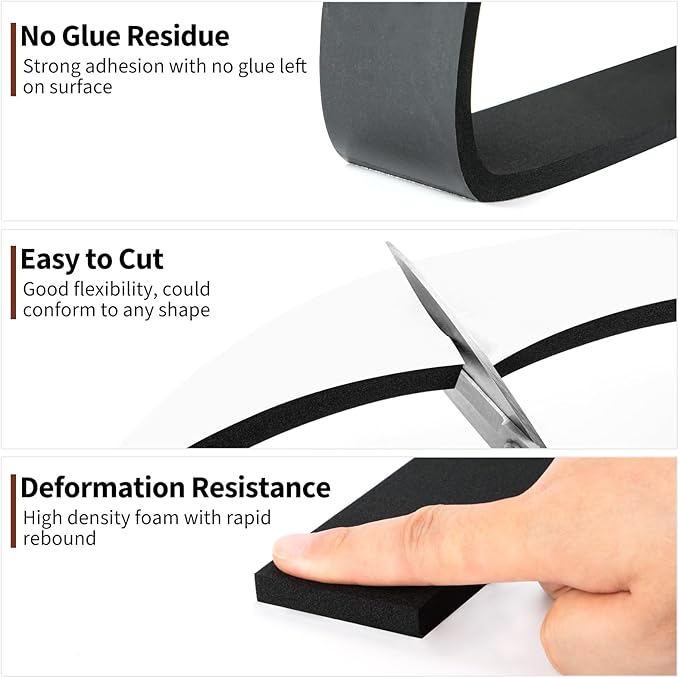 Yotache Foam Weather Stripping Adhesive 2" x3/8", Door Jamb Weather Seal Neoprene Window Foam Tape Outdoor Car Weather Stripping Roll, Total 6.5 Feet Long