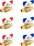 6PCS Foskan 3/4" PEX Crimp Ball Valve, Brass Full Port Shut-off Valve with Blue/Red Butterfly Handle for Portable Water Poject