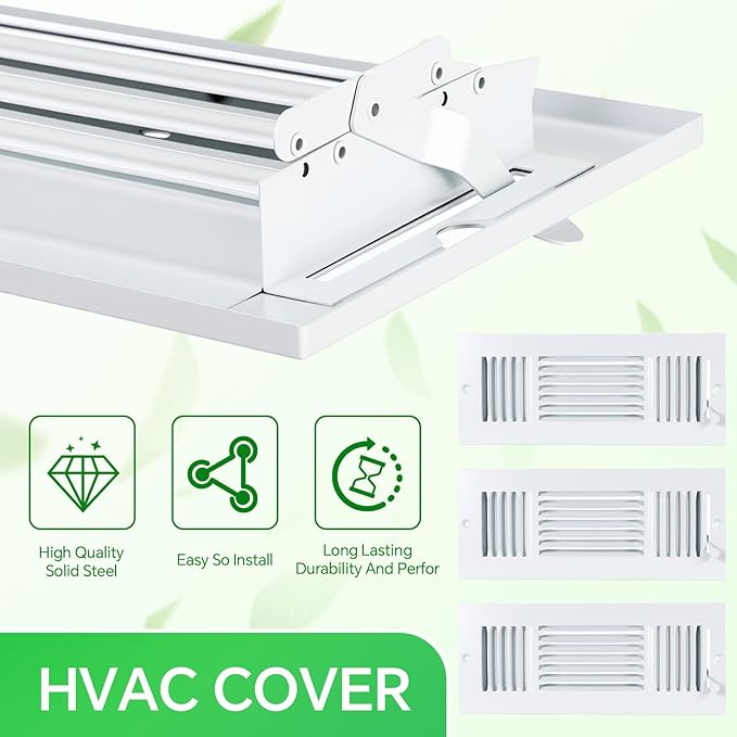 VIHOSE 3 Pcs Vent Covers HVAC Sidewall Air Ceiling Register 3 Way Vents for Wall Solid Steel Manual Adjuster for Bathroom Toilet Home Office (12 x 4 Inches,White)