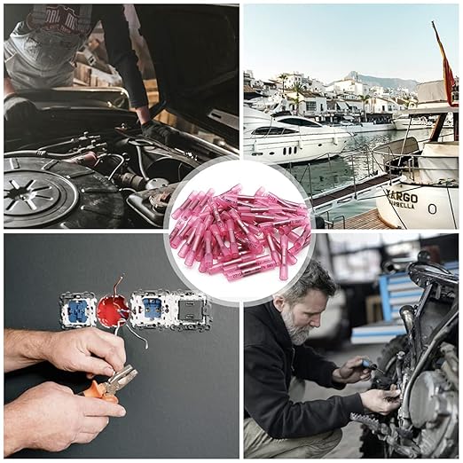 Heat Shrink Butt Wire Connectors, 200 Pcs Red 22-16 AWG Insulated Waterproof Electrical Wire Connectors Automotive Marine Wire Crimp Terminals Butt Splices for Boat, Car
