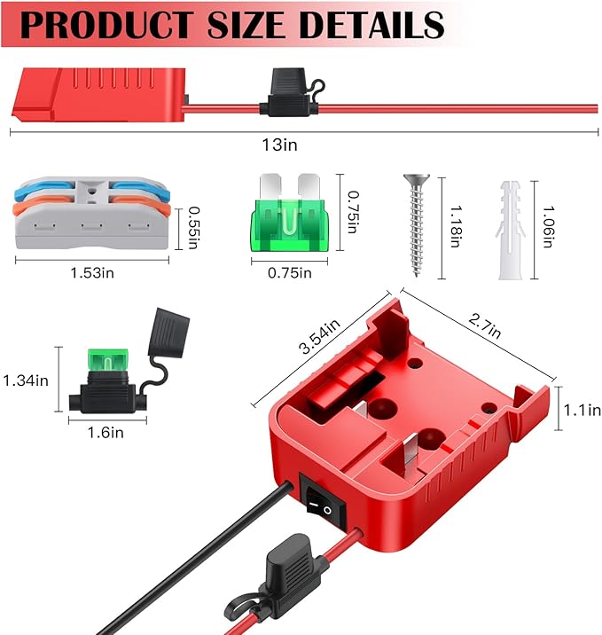 2 Packs 18V Adapters Compatible with Milwaukee M18 Battery for Power Wheel Adapter, Ride On Toy Car, DIY Power Projects, Battery Connector Conversion Kit with Switch & Fuse, 12AWG Wire, Wire Terminal