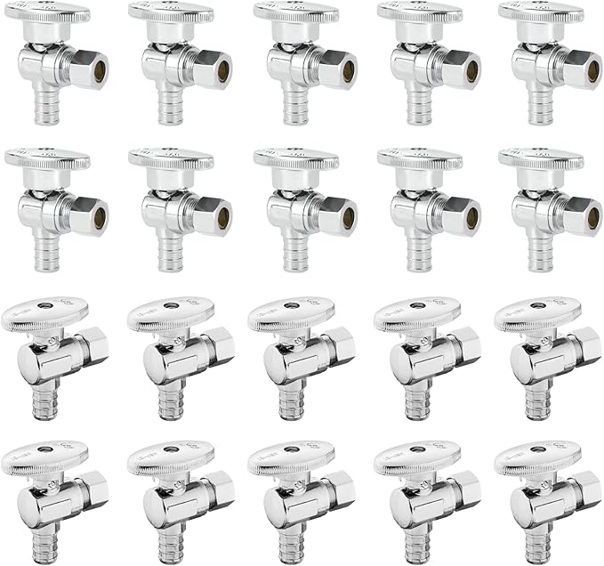 20-PCs HeSun Pex Angle Stop Valve, 1/2" Pex x 3/8" OD Compression Angle Stop, 1/4 Turn Shut Off Valve for Bathroom, ASTM F1807(VALVE076-20)