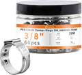 60pcs 3/8 inch PEX Cinch Clamps Rings, 304 Stainless Steel Single Ear Hose Clamps, Pex Crimp Rings for PEX Tubing Pipe Fitting Connections