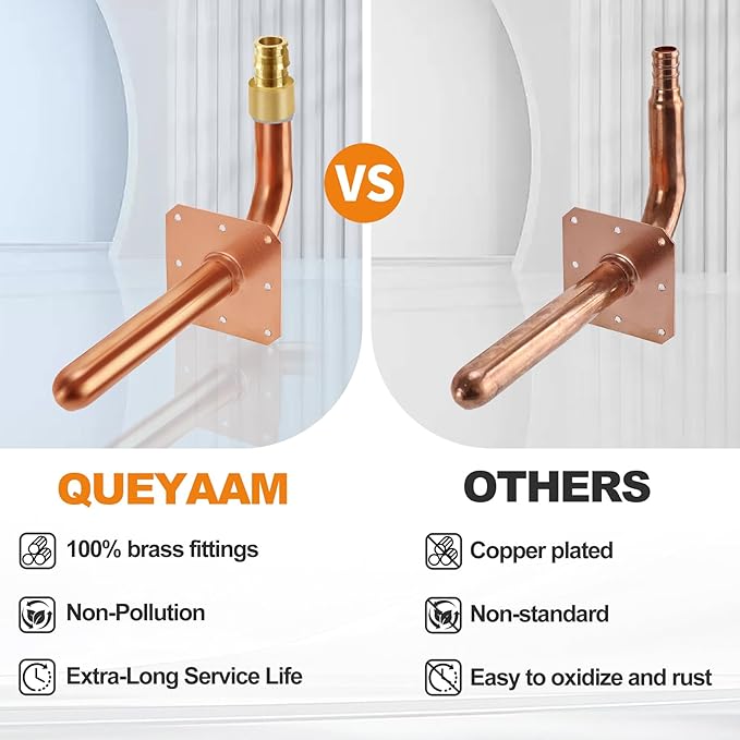 10 Packs Copper Pex Stub Out,1/2 Inch Pex-A Expansion F1960,Copper Stub Out Elbows With Wall Flange,Lead-Free 1/2" X 6" Plumbing Flange For Barb Crimp PEX-A,Pex Copper Stub Out 1/2 Expansion