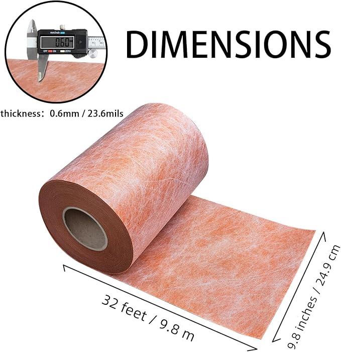 Waterproof Membrane for Shower, 9.8inch x 32Ft (26 Sq Ft) 23.6mils Thick Tile Shower Waterproofing Membrane Roll Underlayment Waterproof Wall Panels for Showers Bathroom Sauna Walls Roofs Wet Areas