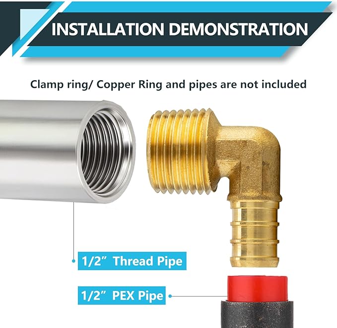 (30-Pack) PEX Fittings, Pex 1/2" x 1/2" Male Threaded NPT Elbow Adapter, Brass Crimp Fittings, for PEX Tubing Pipe Plumbing, ASTM F1807(PEX1807096-30Pack)