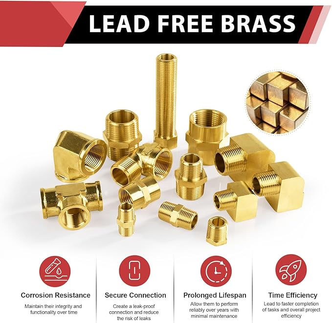 EFIELD 1/2" Male Pipe(NPSM) x 1/2" Female Pipe (NPSF) Brass Fitting Adapters, Hex Connector with Sealing Tape (MIx Sets 30,40,50MM),(NPT141)