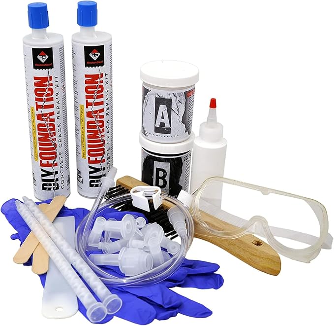 RadonSeal Complete DIY Foundation Crack Repair Kit, 10 Ft - Low-Viscosity Urethane Injection Sealant for Crawl Spaces & Concrete Basement Walls, Stops Water Leaks & Radon Gas, Drill-Free Filler