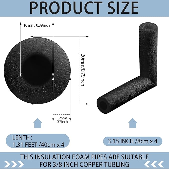 8 Pack Elbow Pipe Insulation Foam Tube Outdoor Wrap Black Pipe Covers Elbow Insulation Tubing Water Foam Covers for Outdoor Winter Irrigation, Sprinkler (3/8 Inch)