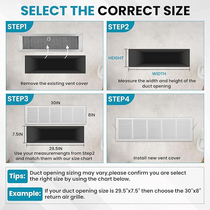 VOISEN Return Air Grille,Fits 30x8 Duct Opening,Steel Return Vent Cover, White Vent Cover Grill for Sidewall and Ceiling,HAVC Cold Air Return Vent Cover,Overall Size:31.8"W X 9.8"H