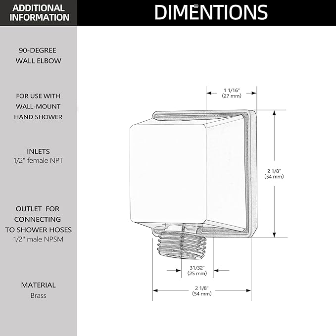 Square Wall Elbow for Hand Held Shower, Stainless