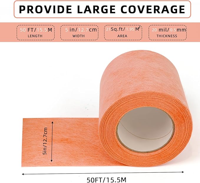 Professional Waterproof Membrane for Shower,5In x 50Ft(21 Sq Ft), Superior Waterproofing Solution for Bathroom, Kitchen,Saunas and Wet Areas