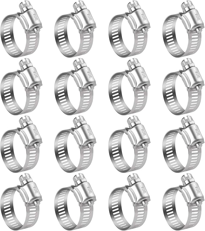WINL Stainless Steel Hose Clamps - 16 Pack Worm Gear Drive Hose Clamps SAE 16 Clamping Range 3/4 Inch to 1-1/2 Inch (19mm-38mm) for Automotive Plumbing, 3/4'', 1'', 1 1/4'' Clamps